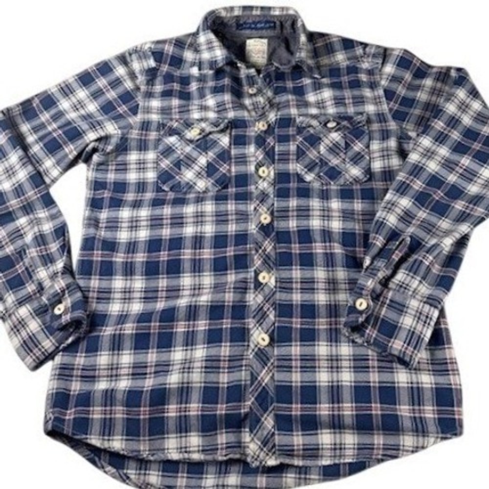 Jach's Flannel Shirt Men's M Blue White Plaid Long Sleeve RN123913‎